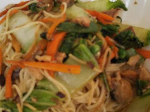 白菜とサバ缶を使ったそうめんチャンプルー